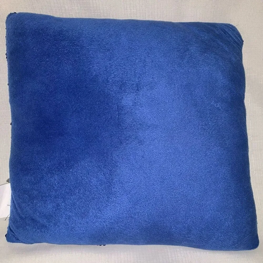 Blue Silver Reversible Flip Sequin Throw Pillow Color Changing Decor Home Bed